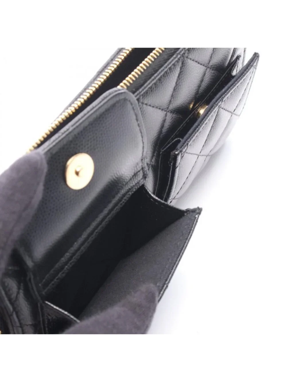 Chanel Clutch Quilted Wallet Black Caviar Leather Chain